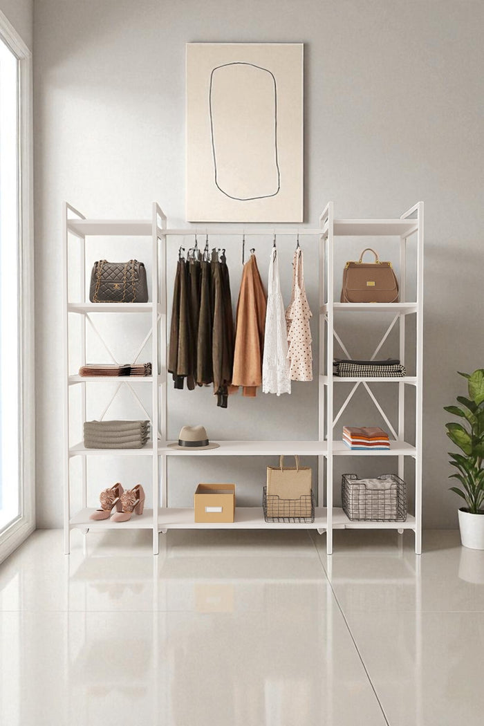 Mobitopya Nilamu Elbise Dolabı | Metal Gövdeli Açık Askılık & Organizer Dolap 175X170*34 cm