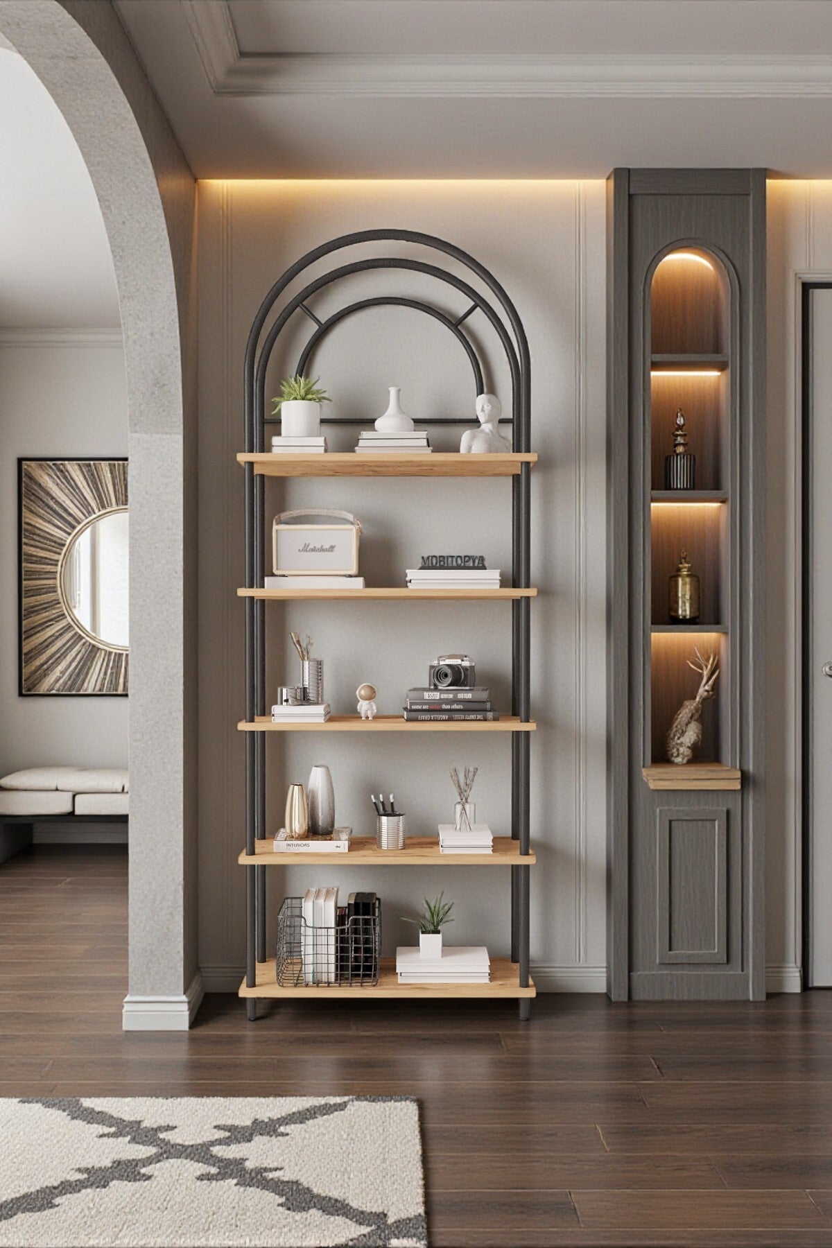 Mobitopya Çevir Kur Bohem Kitaplık | Çok Amaçlı 5 Raflı Dekoratif Dolap 199X71X29 cm