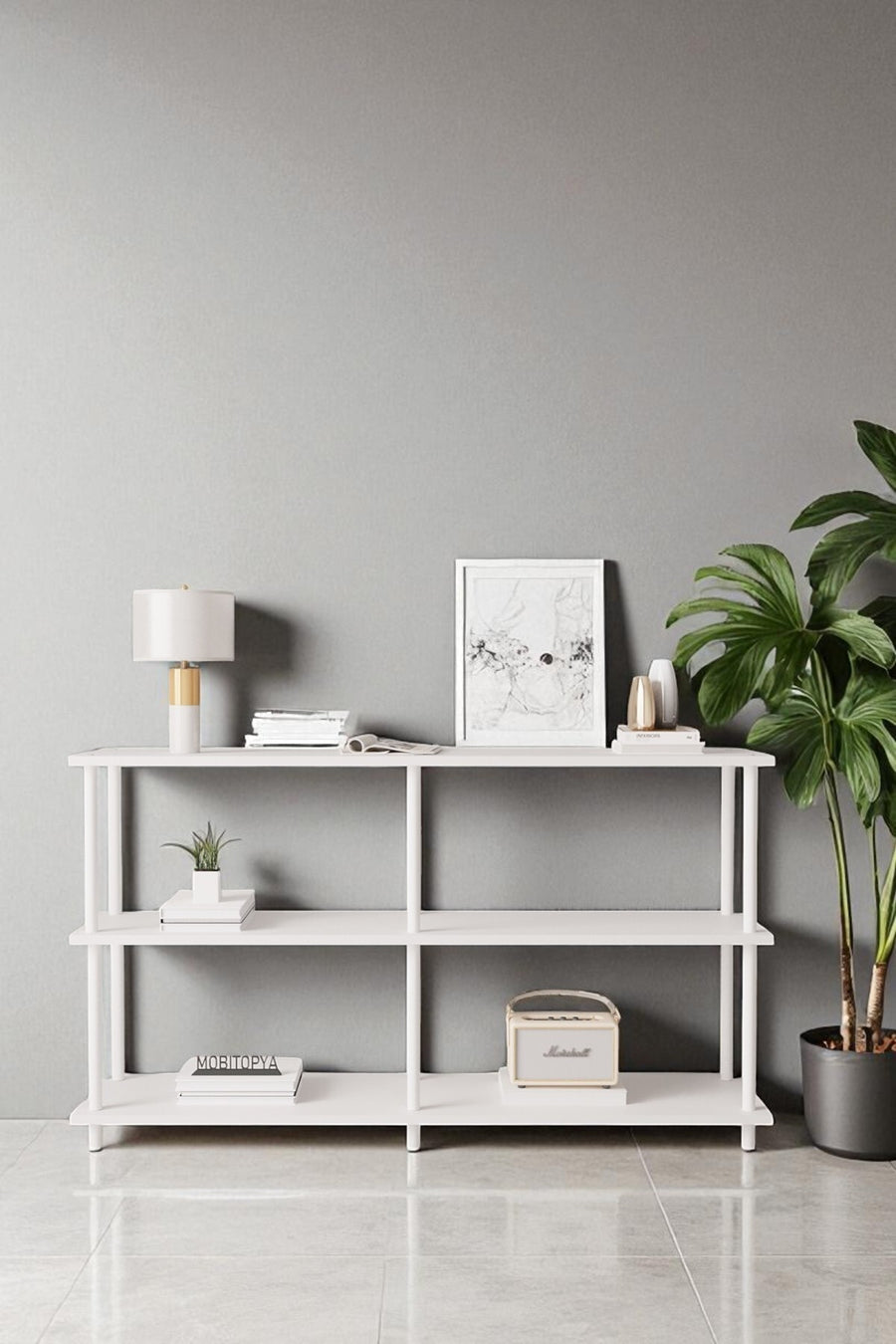 Mobitopya Çevir Kur 150 cm Raflı Konsol (150×75×29 cm) - Beyaz B.D