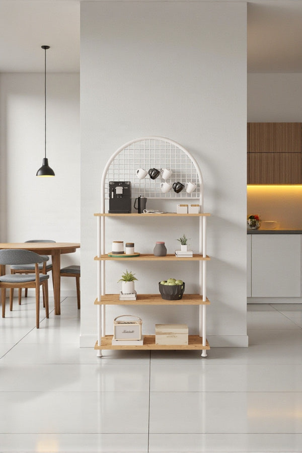 Mobitopya Çevir Kur 4 Raflı Kahve Köşesi Oval (71×167×35 cm)