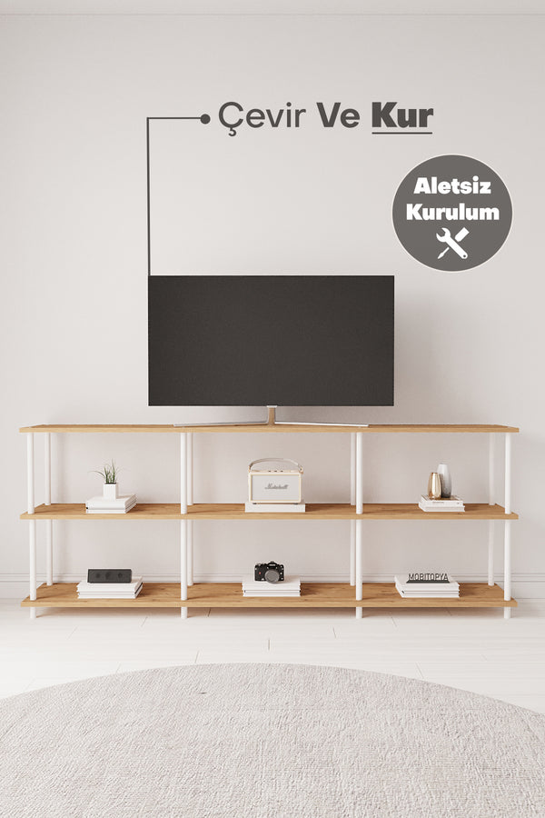 Mobitopya Çevir Kur 200 cm Raflı TV Sehpası (200×71×29 cm)