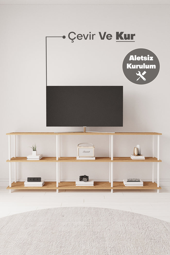 Mobitopya Çevir Kur 200 cm Raflı TV Sehpası (200×71×29 cm)