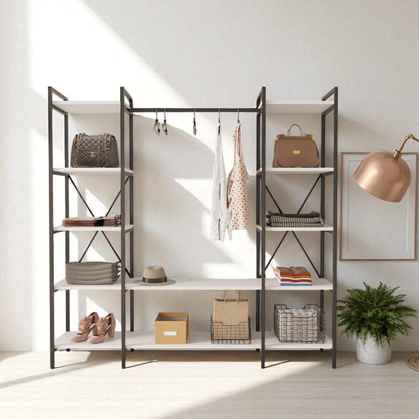 Mobitopya Nilamu Elbise Dolabı | Metal Gövdeli Açık Askılık & Organizer Dolap 175X170*34 cm