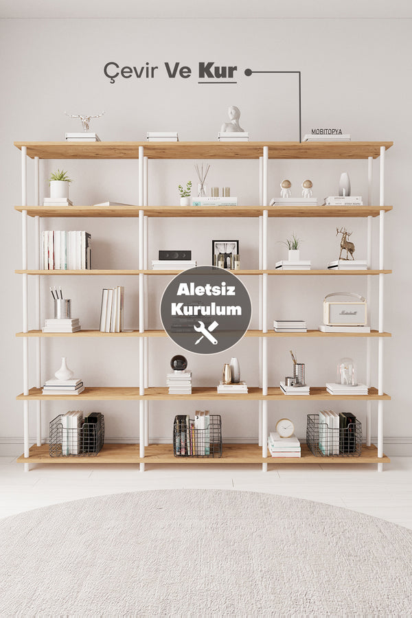 Mobitopya Çevir Kur 200 cm Kitaplık (200×177×29 cm)