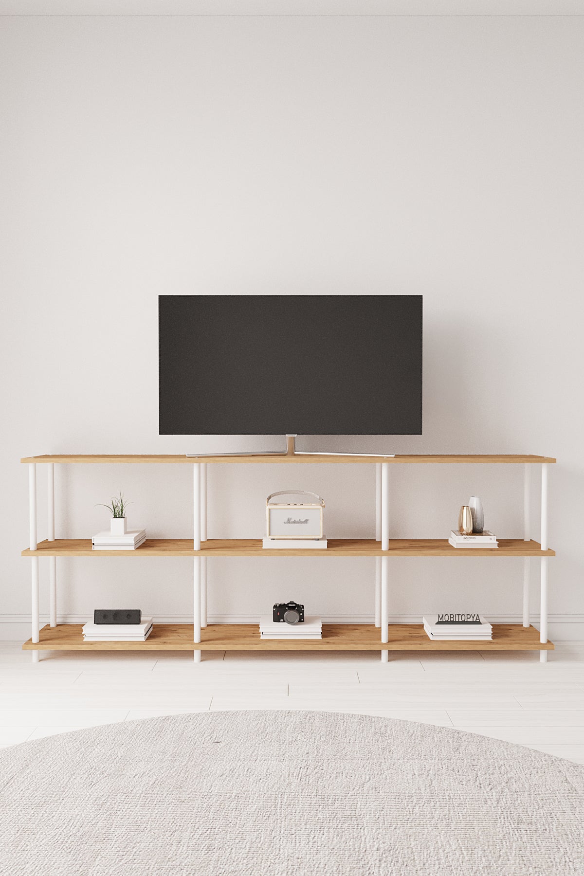 Mobitopya Çevir Kur 200 cm Raflı Tv Sehpası Tv Ünitesi 200X71*29 cm