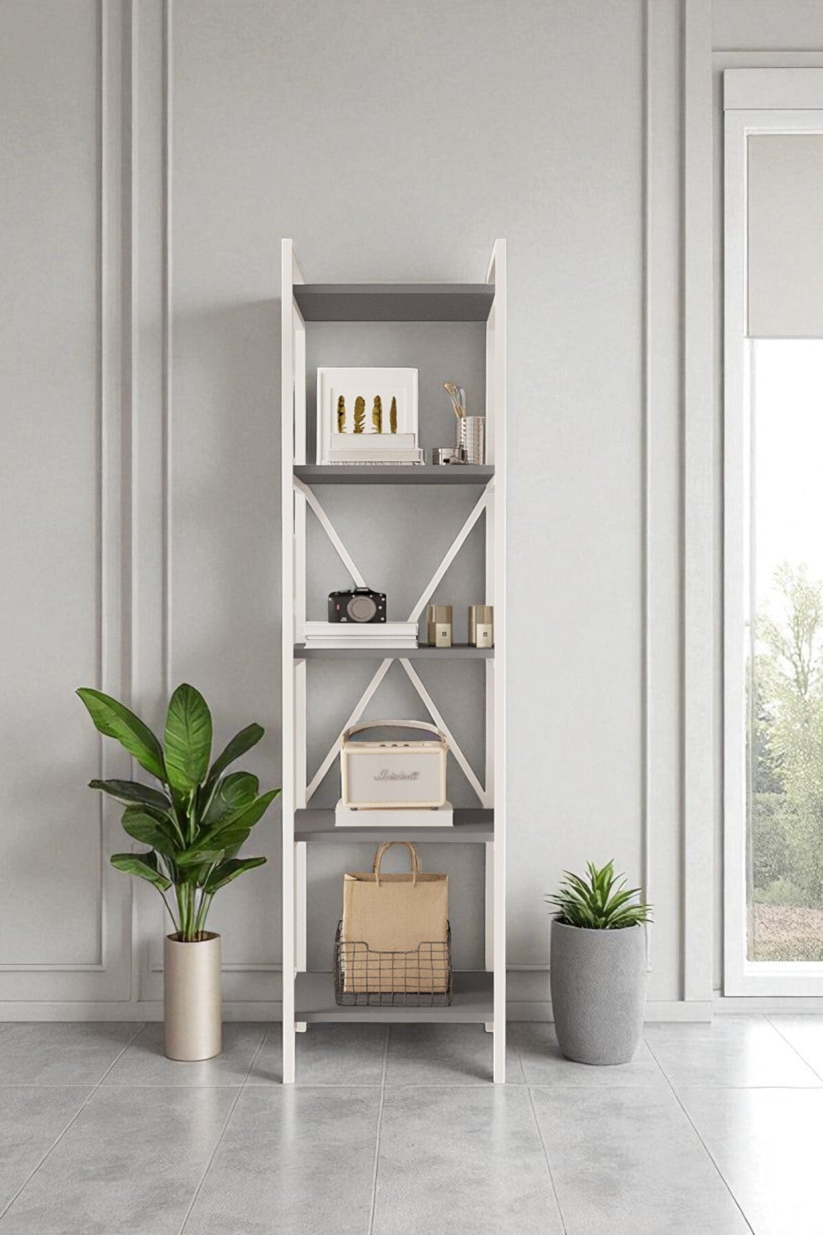 Mobitopya Nilamu 45 cm Kitaplık Metal Aksamlı Organizer Ofis 45X170*34 cm