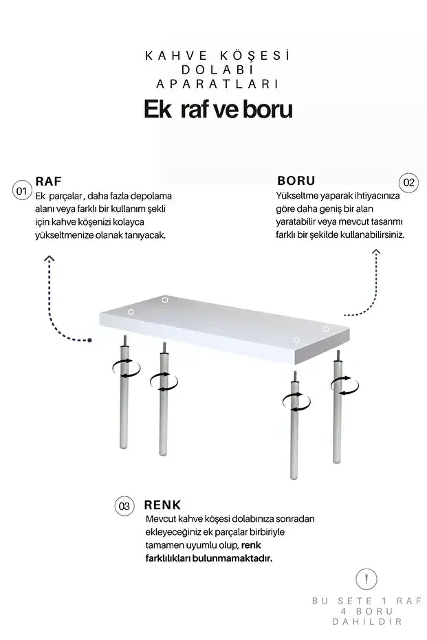 EK 1 RAF VE 4 BORU Beyaz Raf ve Beyaz Ayak
