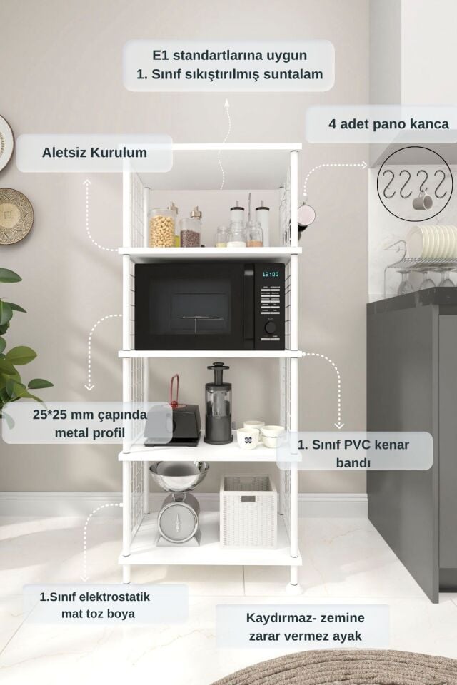 Mobitopya Çevir Kur Mutfak Rafı | Çok Amaçlı Mutfak Dolabı Düzenleyici & Organizer Stand Beyaz - Beyaz Demir