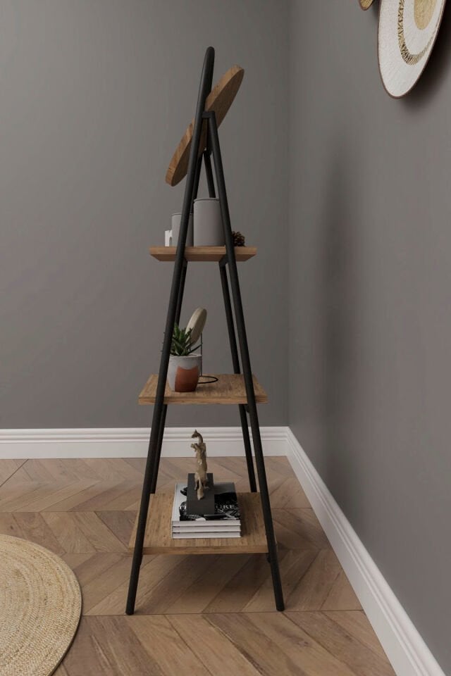 Mobitopya Aynalı 3 Raflı Düzenleyici Kitaplık | Ofis,Ev,Hol,Modern Çok Amaçlı Raf Ünitesi Atlantik Çam - Siyah Demir