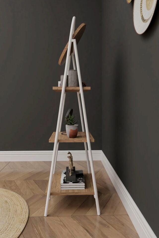 Mobitopya Aynalı 3 Raflı Düzenleyici Kitaplık | Ofis,Ev,Hol,Modern Çok Amaçlı Raf Ünitesi Atlantik Çam - Beyaz Demir