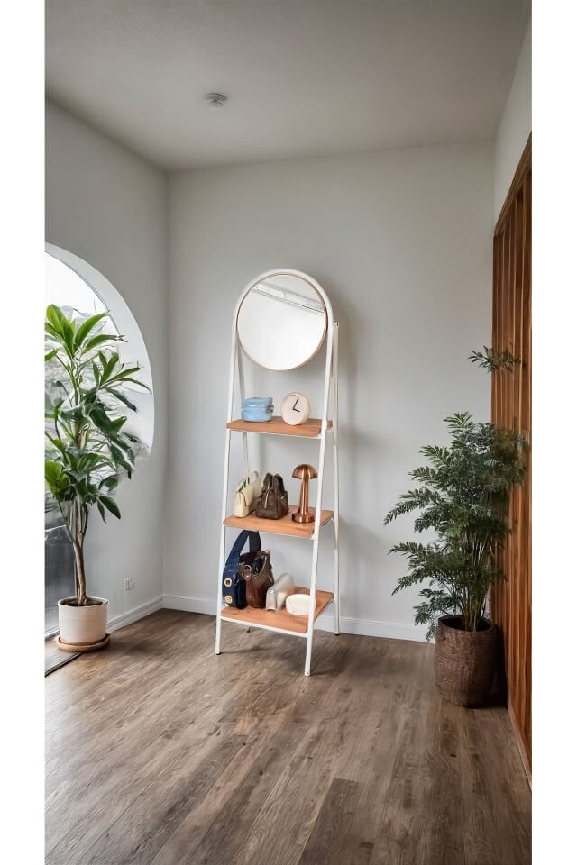 Mobitopya Aynalı 3 Raflı Düzenleyici Kitaplık | Ofis,Ev,Hol,Modern Çok Amaçlı Raf Ünitesi Atlantik Çam - Beyaz Demir