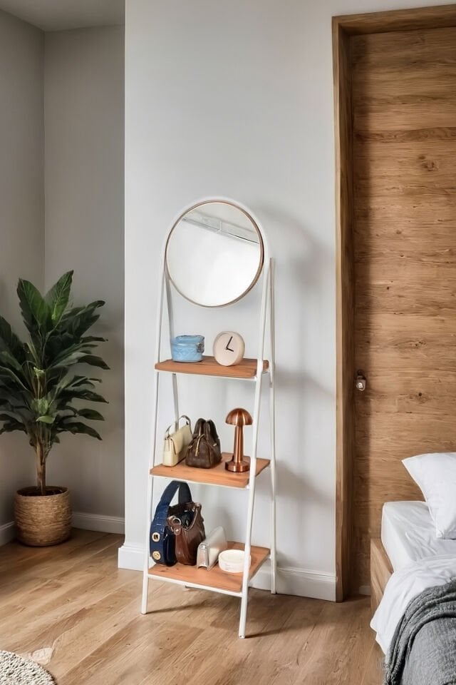 Mobitopya Aynalı 3 Raflı Düzenleyici Kitaplık | Ofis,Ev,Hol,Modern Çok Amaçlı Raf Ünitesi Atlantik Çam - Beyaz Demir