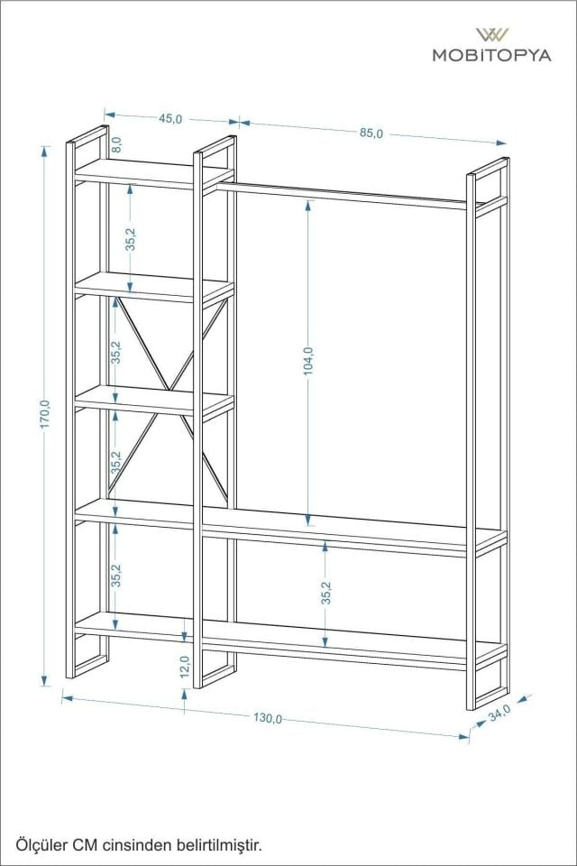 Mobitopya Nilamu Elbise Dolabı | Metal Gövdeli Açık Askılık & Organizer Dolap 130×170×34 Cm Beyaz - Beyaz Demir