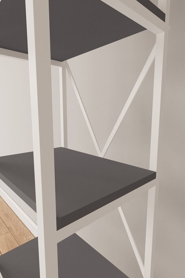 Mobitopya Nilamu Elbise Dolabı | Metal Gövdeli Açık Askılık & Organizer Dolap 130×170×34 Cm Antrasit - Beyaz Demir