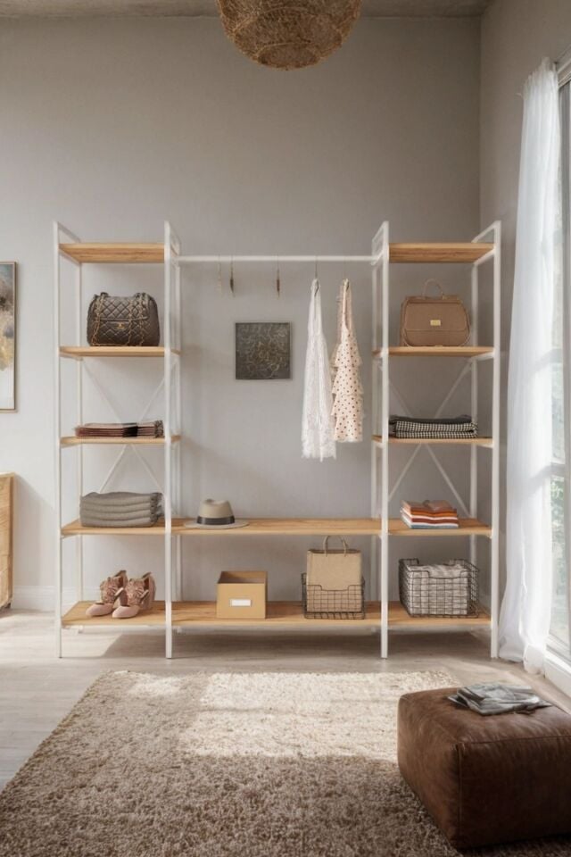 Mobitopya Nilamu Elbise Dolabı | Metal Gövdeli Açık Askılık & Organizer Dolap 175x170x34 Cm Atlantik Çam