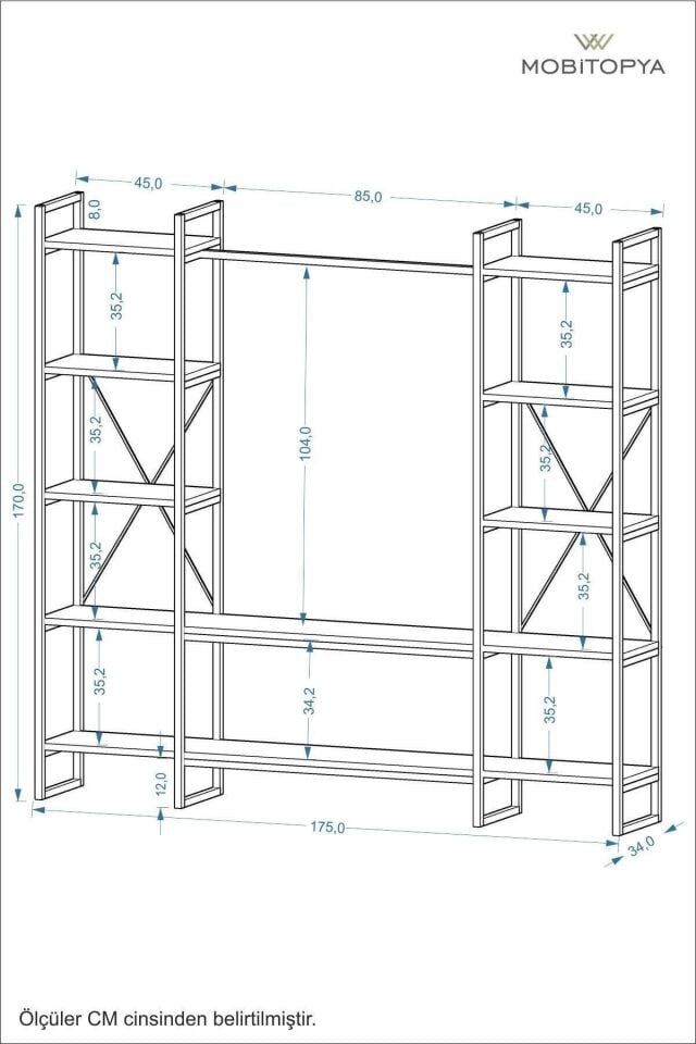 Mobitopya Nilamu Elbise Dolabı | Metal Gövdeli Açık Askılık & Organizer Dolap 175x170x34 Cm Atlantik Çam