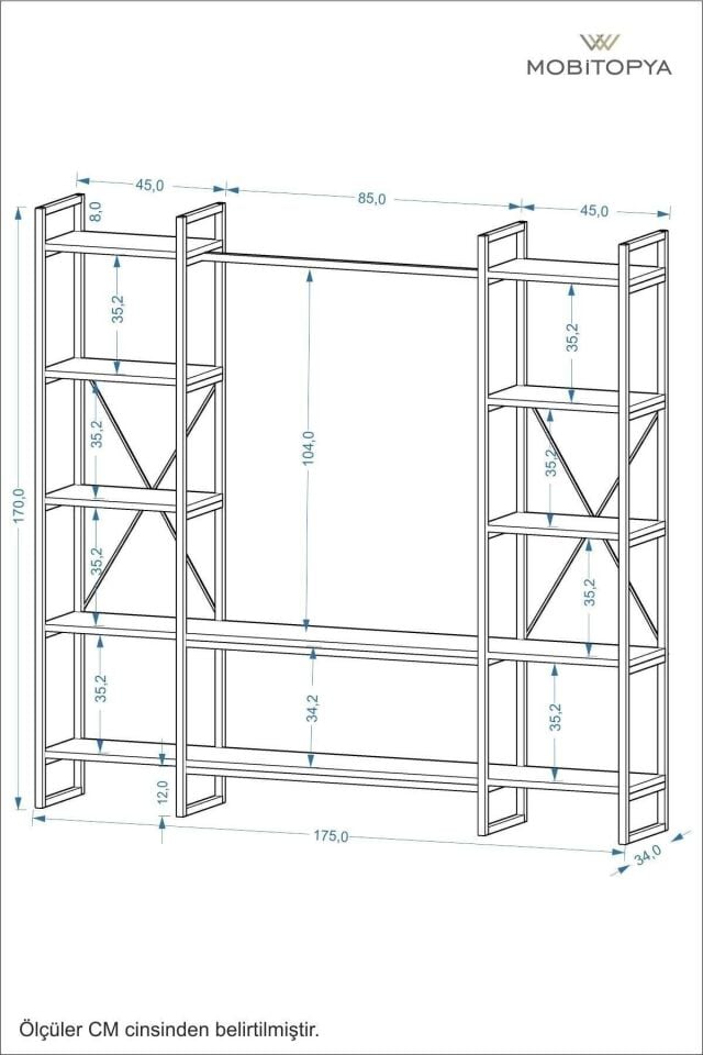 Mobitopya Nilamu Elbise Dolabı | Metal Gövdeli Açık Askılık & Organizer Dolap 175x170x34 Cm Antrasit