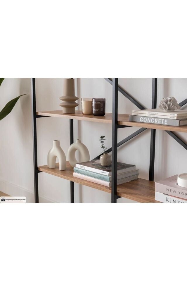 Mobitopya Nilamu 5 Raflı Kitaplık | Ofis & Ev Için Organizer Raf Ünitesi 150×170×34 Cm Atlantik Çam - Siyah Demir