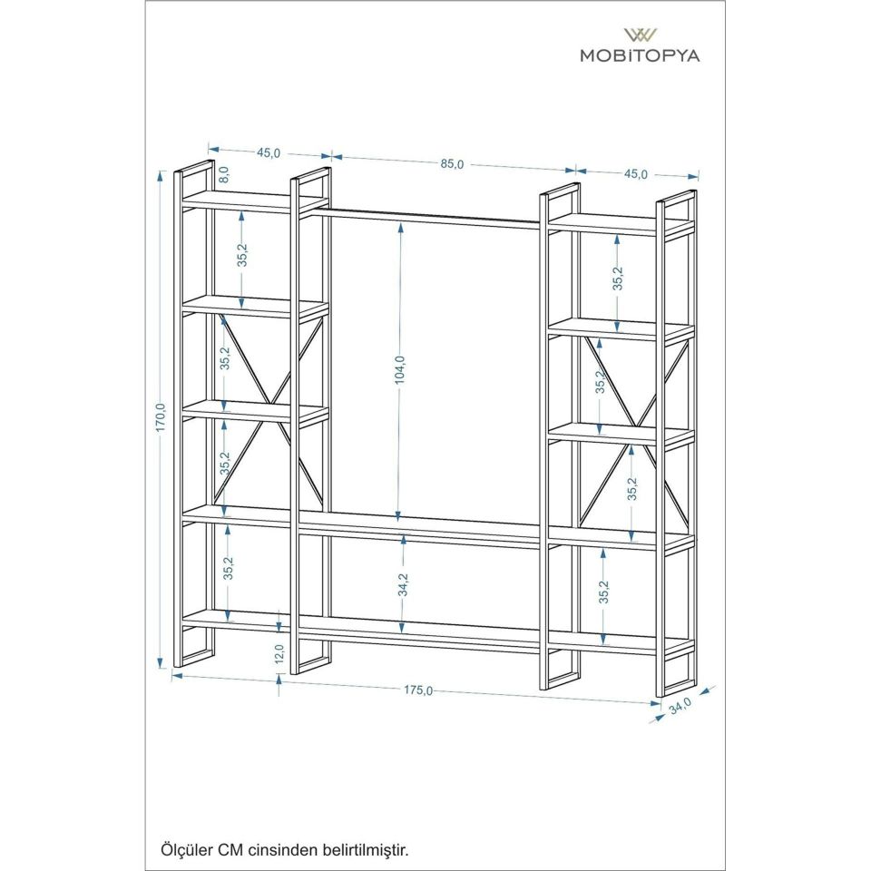 Mobitopya Nilamu Beyaz Elbise Dolabı | Metal Gövdeli Açık Askılık & Organizer Dolap 175*170*34 Cm