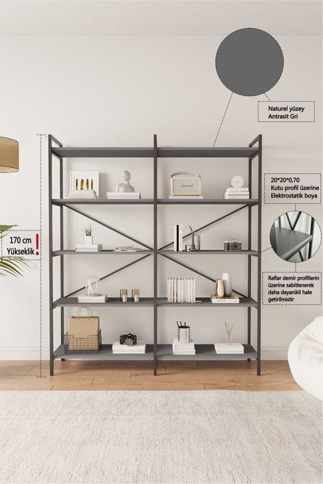 Mobitopya Nilamu Beyaz 150 Cm Kitaplık / Organizer / Ofis / Ev / 5 Raflı Kitaplık/ 150*170*34