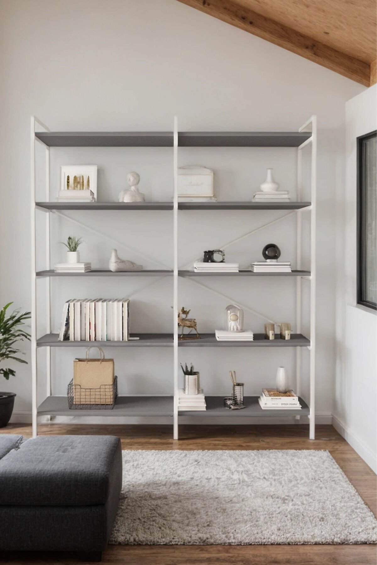 Mobitopya 5 Raflı Kitaplık | Ofis & Ev Için Organizer Raf Ünitesi 150×170×34 Cm Antrasit - Beyaz Demir