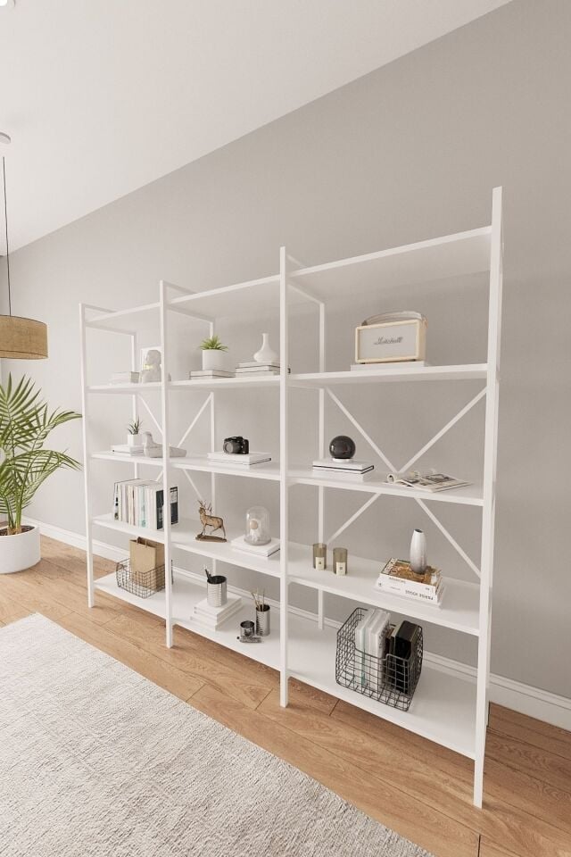 Mobitopya  200 Cm Kitaplık | Metal Gövde. Açık Raflı Organizer Ve Düzenleyici Beyaz
