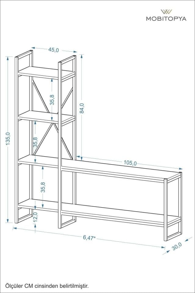Mobitopya Nilamu Tv Ünitesi | Açık Raflı Tv Sehpası Ve Çok Amaçlı Düzenleyici Raf 150×135×30 Cm Beyaz - Beyaz Demir
