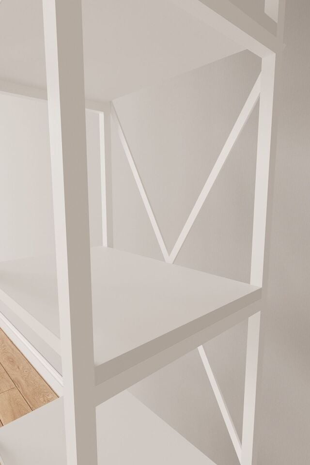 Nilamu | Çok Amaçlı TV Ünitesi & Kitaplık Ofis, Salon ve Ev İçin Şık Tasarım 200x135x30 cm Beyaz - Beyaz Demir