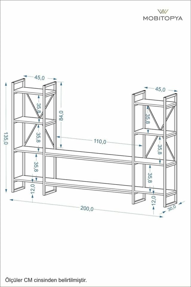 Mobitopya Nilamu Beyaz Tv Ünitesi, Açık Raf, Kitaplık, Ofis, Ev, Salon, Tv Sehpası, Dekoratif 200*135*30 Cm