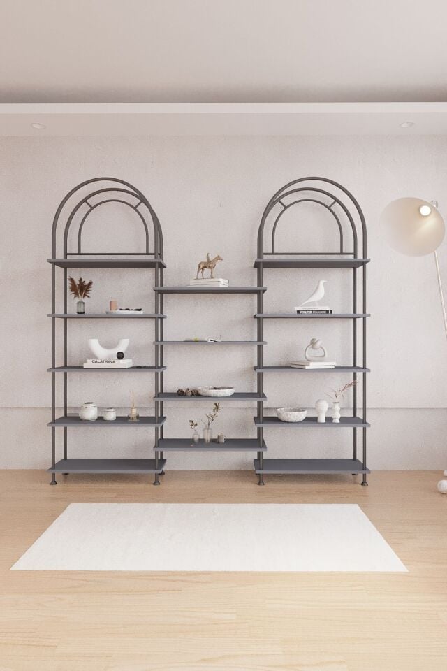 Mobitopya Nilamu Çevir Kur Bohem Kitaplık | Çok Amaçlı Dekoratif Dolap & Raf 199x203x29 Antrasit