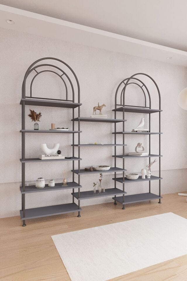 Mobitopya Nilamu Çevir Kur Bohem Kitaplık | Çok Amaçlı Dekoratif Dolap & Raf 199x203x29 Antrasit