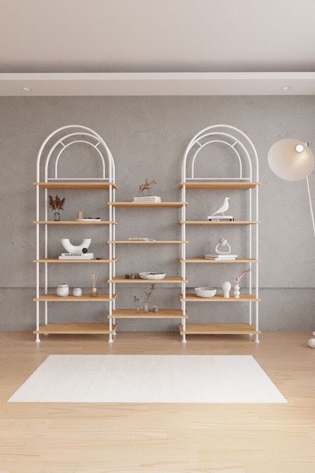 Çevir Kur Bohem Kitaplık | Çok Amaçlı Dekoratif Dolap & Raf 199x203x29 Atlantik Çam - Beyaz Demir