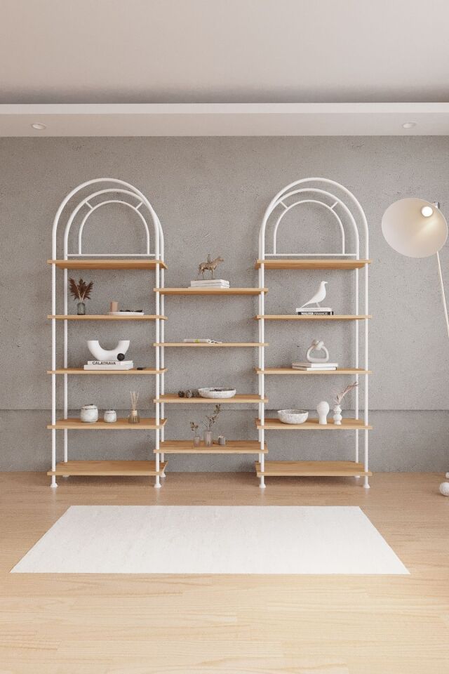 Mobitopya Çevir Kur Bohem Kitaplık | Çok Amaçlı Dekoratif Dolap & Raf 199x203x29 Atlantik Çam - Beyaz Demir