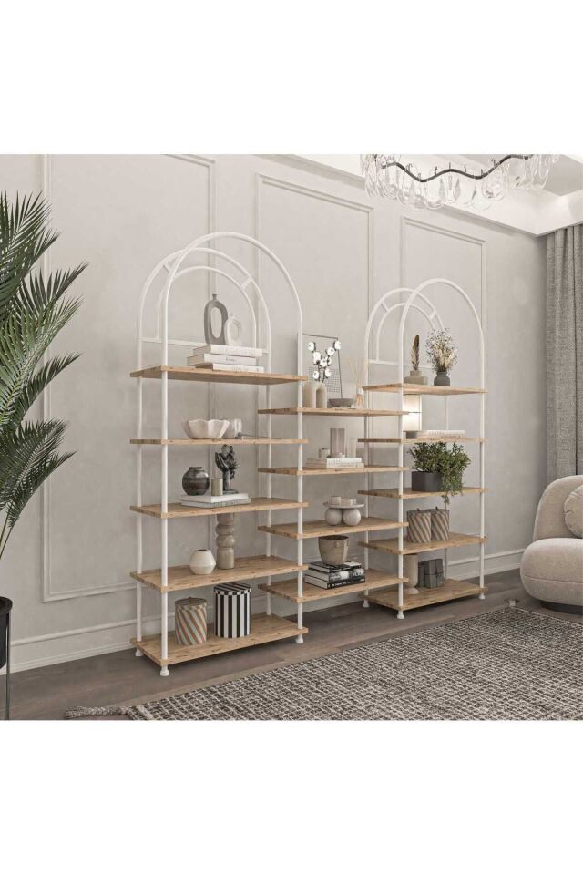 Mobitopya Çevir Kur Bohem Kitaplık | Çok Amaçlı Dekoratif Dolap & Raf 199x203x29 Atlantik Çam - Beyaz Demir