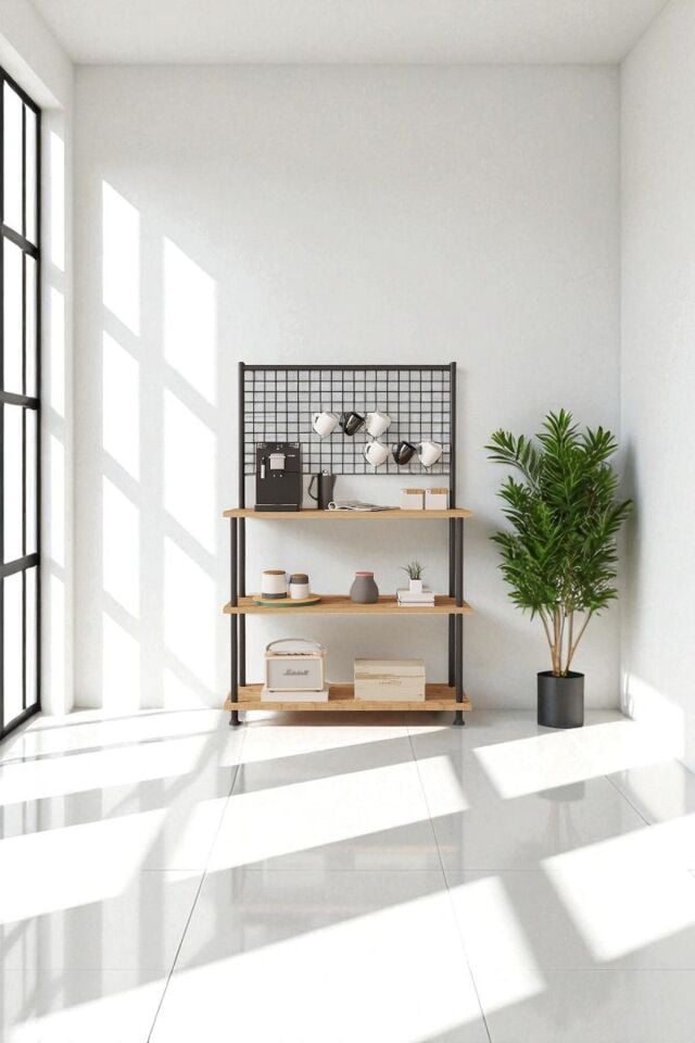 Mobitopya Çevir Kur Raflı Kahve Köşesi Dolabı | Mutfak Düzenleyici Stand 71x134x35 cm Atlantik Çam - Siyah Demir