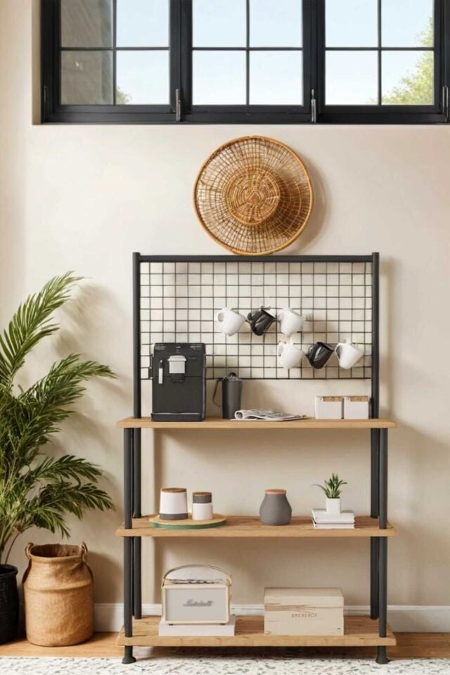 Mobitopya Çevir Kur Raflı Kahve Köşesi Dolabı | Mutfak Düzenleyici Stand 71x134x35 cm Atlantik Çam - Siyah Demir