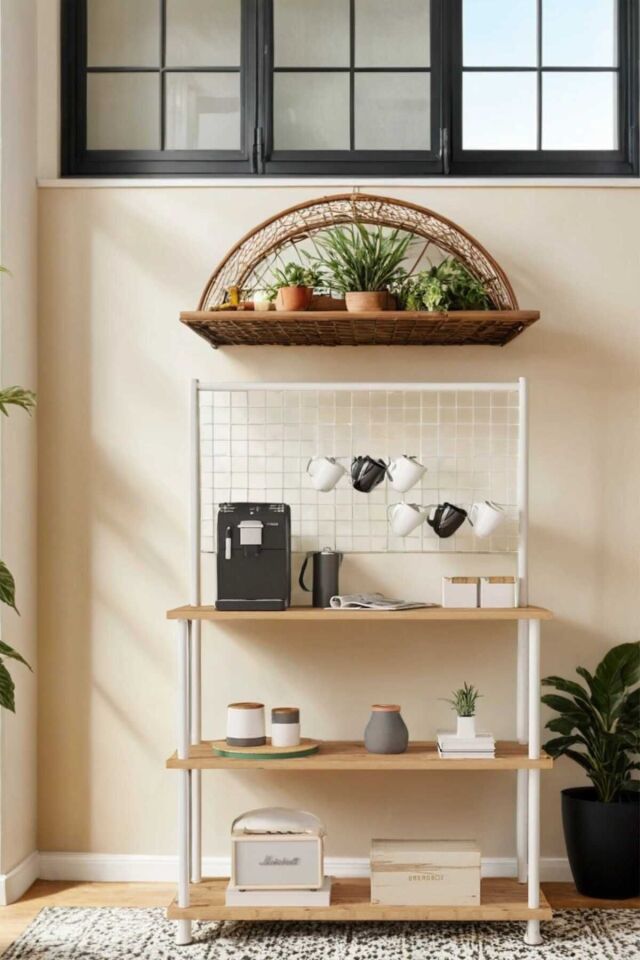 Mobitopya Çevir Kur Raflı Kahve Köşesi Dolabı | Mutfak Düzenleyici Stand 71x134x35 cm Atlantik Çam - Beyaz Demir