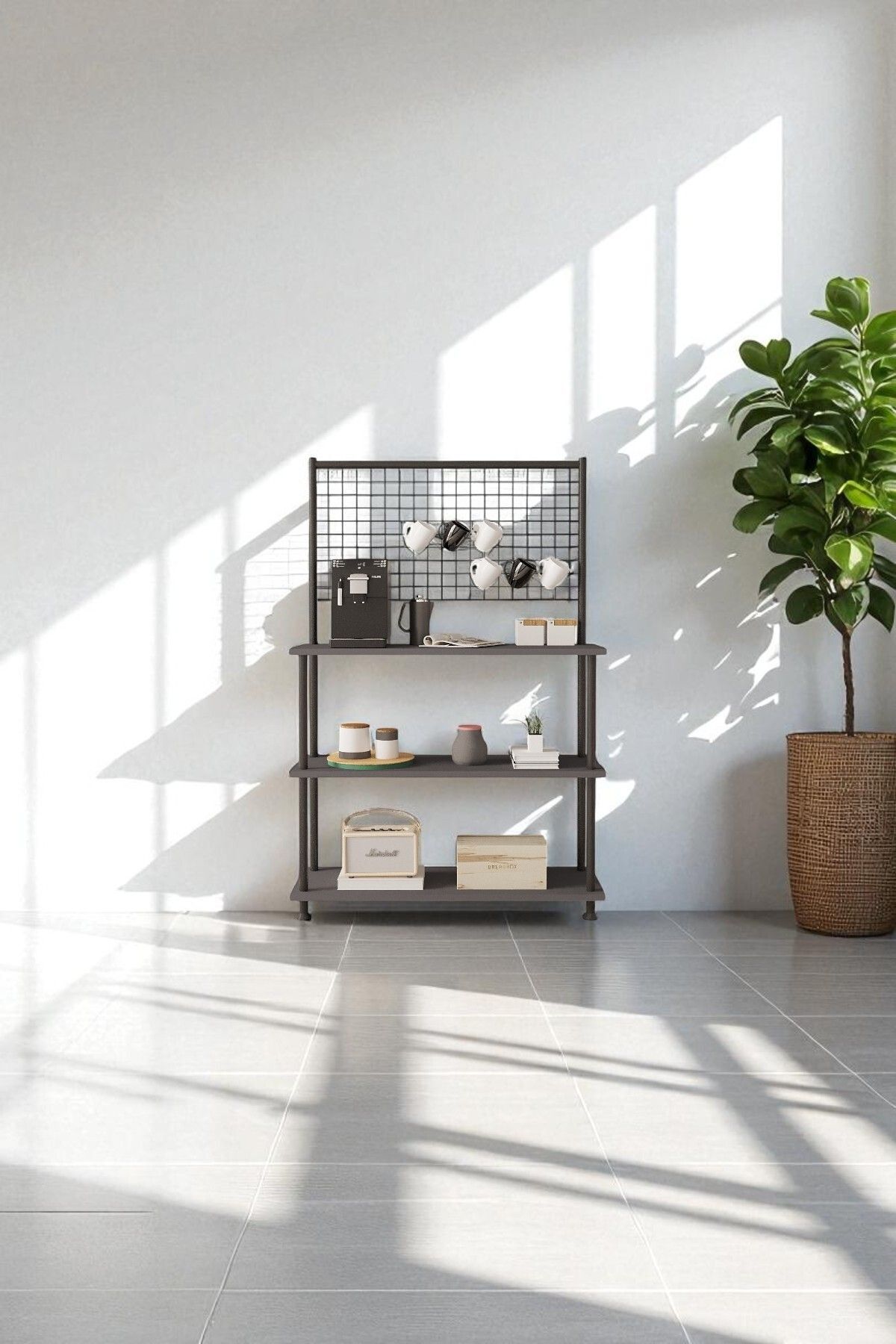 Mobitopya Çevir Kur Raflı Kahve Köşesi Dolabı | Mutfak Düzenleyici Stand 71x134x35 cm Antrasit
