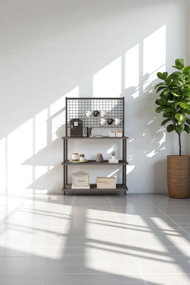 Mobitopya Çevir Kur Raflı Kahve Köşesi Dolabı | Mutfak Düzenleyici Stand 71x134x35 cm Antrasit