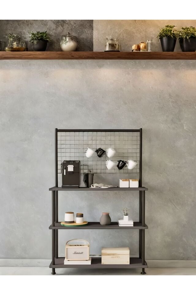 Mobitopya Çevir Kur Raflı Kahve Köşesi Dolabı | Mutfak Düzenleyici Stand 71x134x35 cm Antrasit