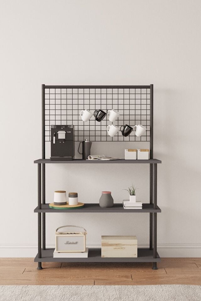 Mobitopya Çevir Kur Raflı Kahve Köşesi Dolabı | Mutfak Düzenleyici Stand 71x134x35 cm Antrasit