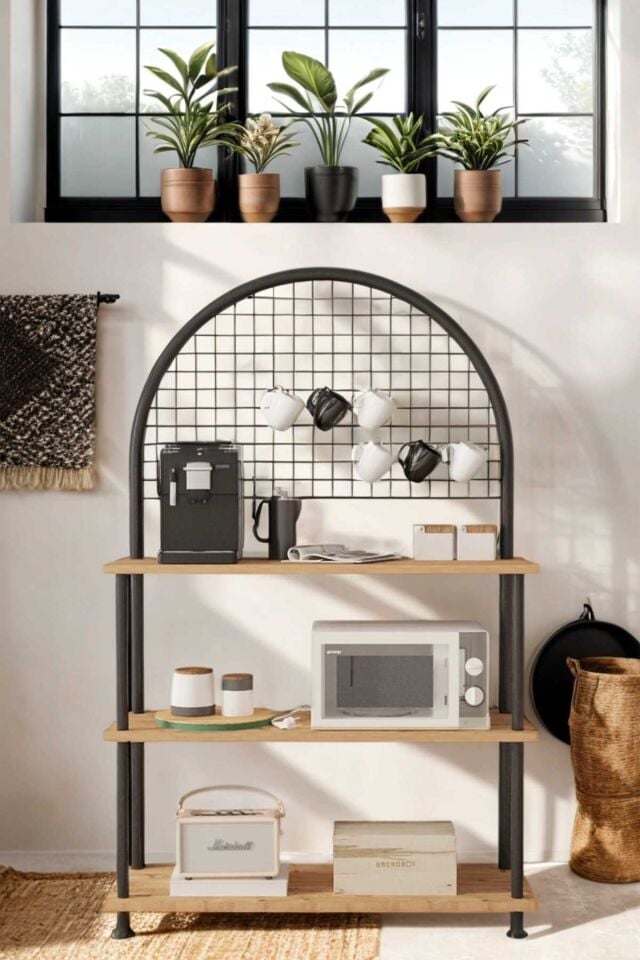 Mobitopya Çevir Kur Çok Amaçlı Kahve Köşesi Dolabı | 3 Raflı Mutfak Standı & Düzenleyici Dolap 71x134x35 cm Atlantik Çam - Siyah Demir