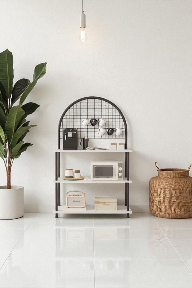 Mobitopya Çevir Kur Çok Amaçlı Kahve Köşesi Dolabı | 3 Raflı Mutfak Standı & Düzenleyici Dolap 71x134x35 cm Beyaz - Siyah Demir