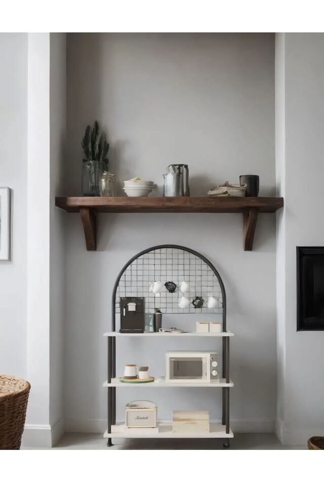 Mobitopya Çevir Kur Çok Amaçlı Kahve Köşesi Dolabı | 3 Raflı Mutfak Standı & Düzenleyici Dolap 71x134x35 cm Beyaz - Siyah Demir