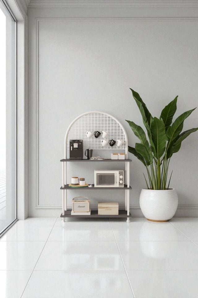 Mobitopya Çevir Kur Çok Amaçlı Kahve Köşesi Dolabı | 3 Raflı Mutfak Standı & Düzenleyici Dolap 71x134x35 cm Antrasit - Beyaz Demir