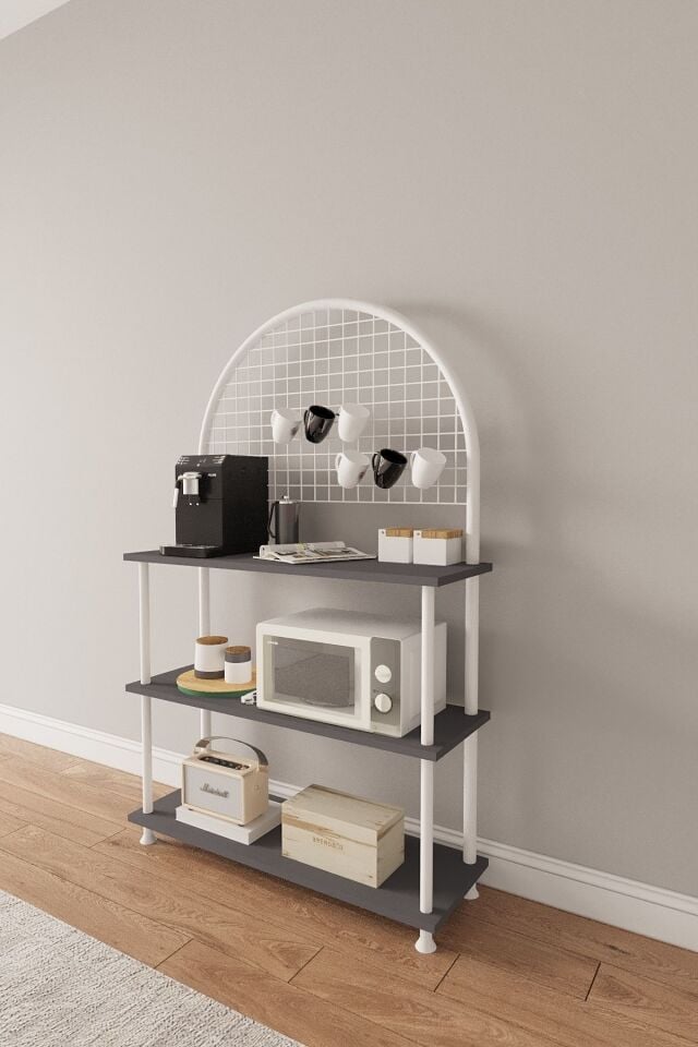 Mobitopya Çevir Kur Çok Amaçlı Kahve Köşesi Dolabı | 3 Raflı Mutfak Standı & Düzenleyici Dolap 71x134x35 cm Antrasit - Beyaz Demir