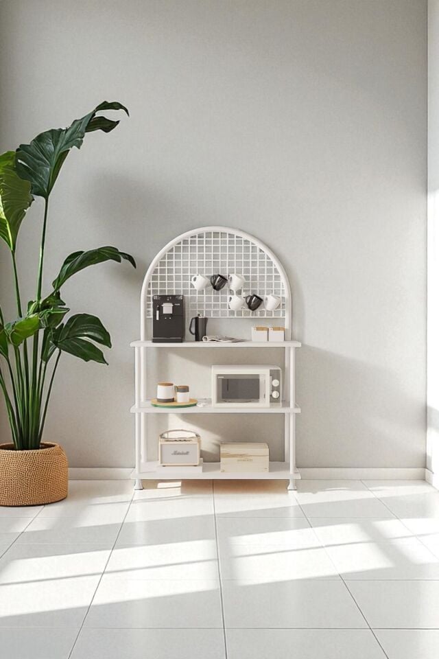Mobitopya Çevir Kur Çok Amaçlı Kahve Köşesi Dolabı | 3 Raflı Mutfak Standı & Düzenleyici Dolap 71x134x35 cm Beyaz - Beyaz Demir