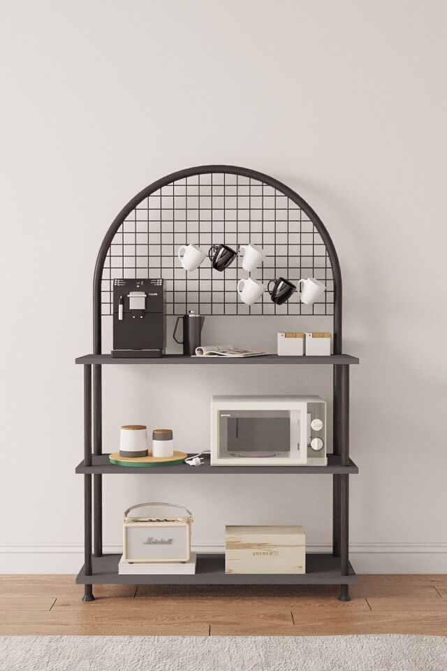 Mobitopya Çevir Kur Çok Amaçlı Kahve Köşesi Dolabı | 3 Raflı Mutfak Standı & Düzenleyici Dolap 71x134x35 cm Siyah - Siyah Demir