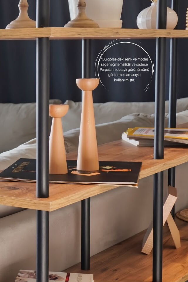 Mobitopya Çevir Kur 4 Raflı Kahve Köşesi Dolabı | Mutfak Düzenleyici Stand & Raf Ünitesi 71x167x35 cm Atlantik Çam - Siyah Demir