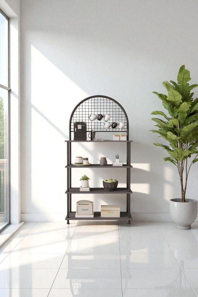 Çevir Kur 4 Raflı Kahve Köşesi Dolabı | Mutfak Düzenleyici Stand & Raf Ünitesi 71x167x35 cm Antrasit